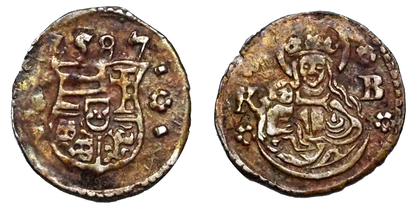 Rudolf 1576-1618 obolus 1587 R!